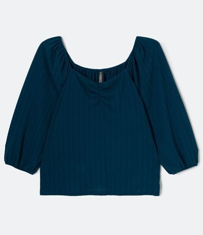 Blusa en Malla Texturizada con Escote Cuadrado y Fruncido en el Escote Curve & Plus Size 4