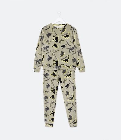 Pijama Largo Infantil en Plush con Estampa Dinosauros - Talle 2 a 14 años