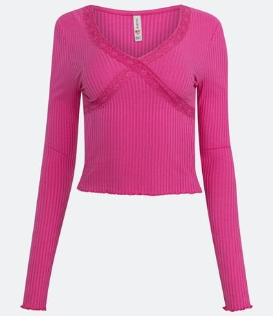 Blusa en Ribana con Encaje y Manga Larga 1