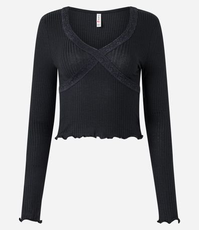 Blusa en Ribana con Encaje y Manga Larga 1