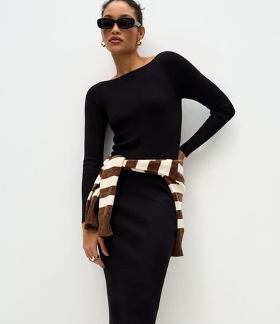 Vestido Midi de Punto Ajustado y con Cuello Barco 2