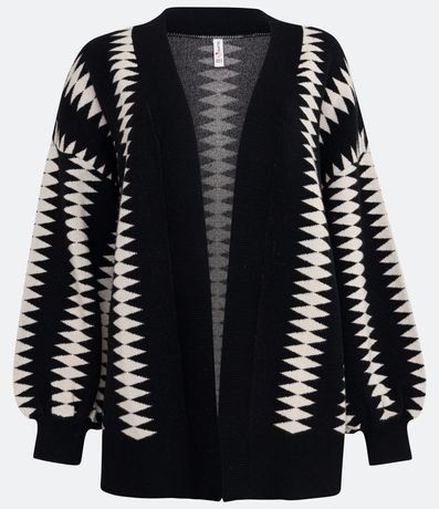 Saco Alargado de Punto con Manga Amplia y Estampado Abstracto 5