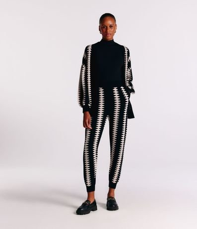 Saco Alargado de Punto con Manga Amplia y Estampado Abstracto 2