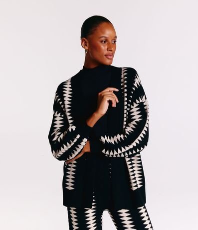 Saco Alargado de Punto con Manga Amplia y Estampado Abstracto 3