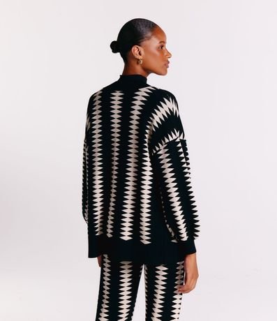 Saco Alargado de Punto con Manga Amplia y Estampado Abstracto 4