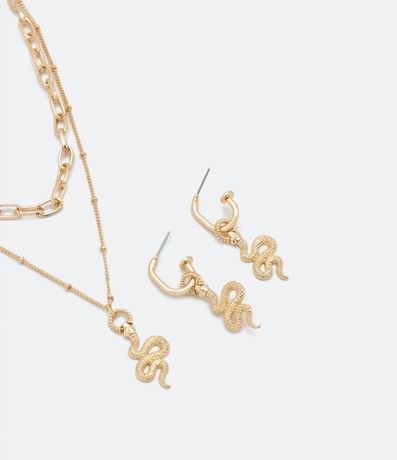 Conjunto Caravana y Collar en Metal con Colgante de Serpiente