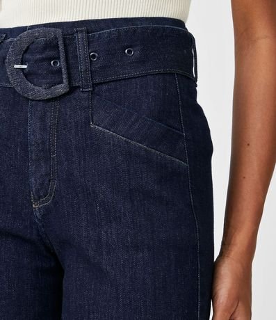 Pantalón Recto Jeans con Cinturón y Hebilla Forrada 4