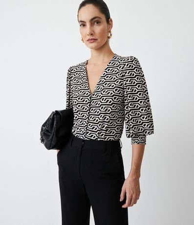 Blusa en Jersey con Manga Abullonada y Estampado Geométrica 1