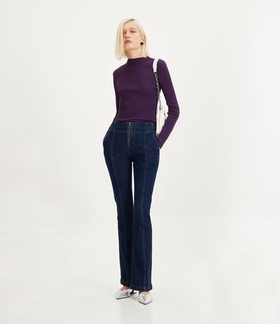 Blusa Básica en Tejido de Punto Acanalada con Cuello Alto 2