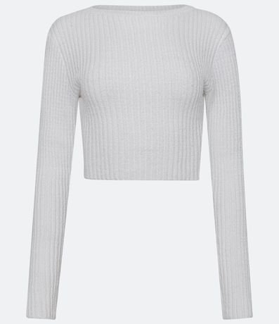 Blusa Cropped en Chenilla Acanalda con Manga Larga 1