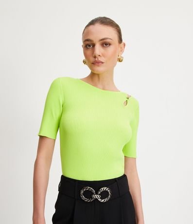 Blusa de Punto Acanalado con Cutout en el Hombro con Botón 1