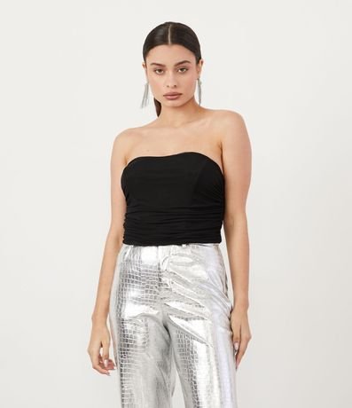 Blusa Cropped Corset en Tul Texturizado con Recortes y Frunzidos 1