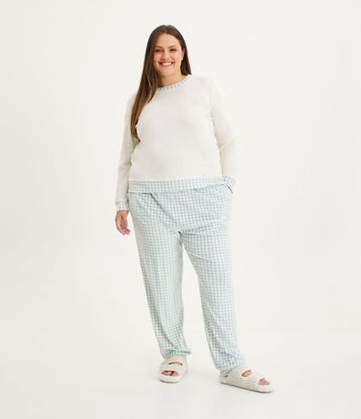 Pijama Largo en Plush con Estampado de Cuadros Curve & Plus Size