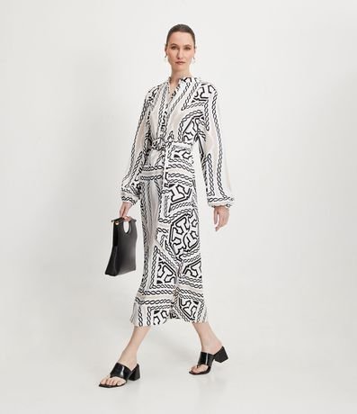 Vestido Chemise Midi en Satén con Estampa de Cadenas