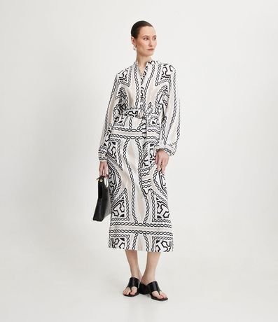 Vestido Chemise Midi en Satén con Estampa de Cadenas 5