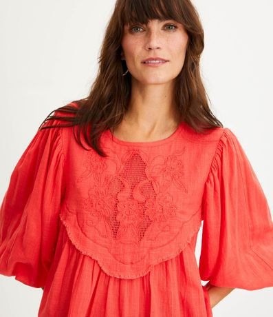 Blusa en Algodón con Manga Abullonada y Bordado Floral Richilieu 1