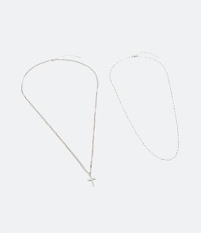 Collar Doble en Metal con Cadenas y Colgante de Cruz 2