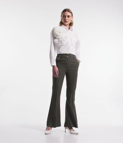 Pantalón Flare Cintura Alta en Viscosa con Hebilla en la Trabilla