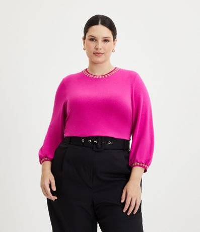 Blusa en Punto Crepé con Detalles de Cuadros Curve & Plus Size 1