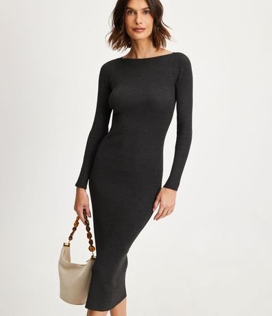 Vestido Midi de Punto Ajustado y con Cuello Barco 2