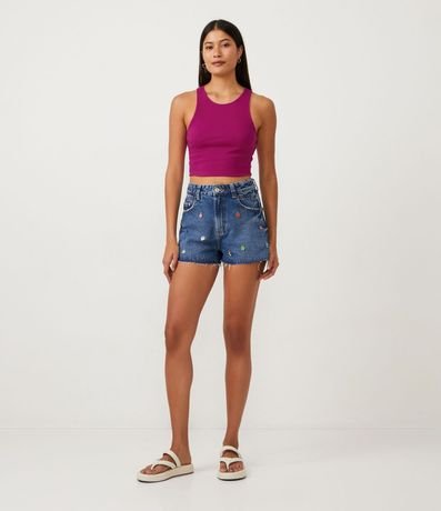 Blusa Cropped sin Manga en Ribana con Cuello Redondo 2