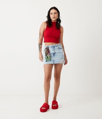 Blusa Cropped Básica sin Manga en Algodón con Cuello Alto 2