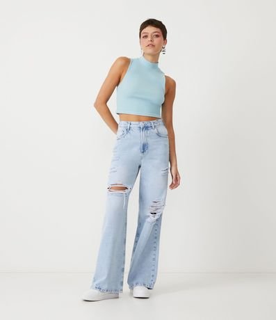 Blusa Cropped Básica sin Manga en Algodón con Cuello Alto 2