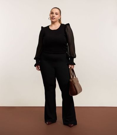 Pantalón Flare con Textura Acanalada Curve & Plus Size
