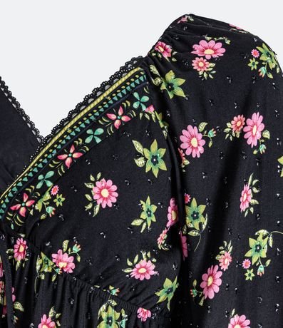 Vestido Largo en Viscosa con Estampa Floral y Puntilla en el Escote 2