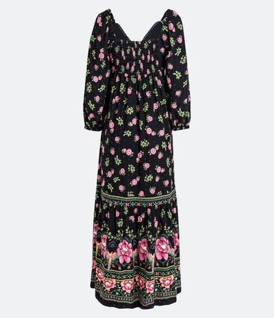 Vestido Largo en Viscosa con Estampa Floral y Puntilla en el Escote 3