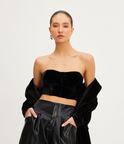 Blusa Corset en Terciopelo con Escote sin Breteles 1