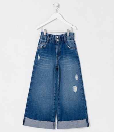Pantalón Wide Leg Infantil en Jeans con Desgastes y Barra Plegada - Talle 5 a 14 años 1