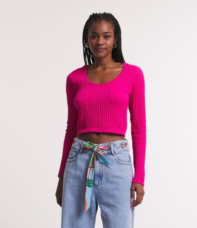 Blusa Corta en Poliamida con Textura Trenzada 1