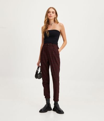 Pantalón Carrot Sastrería con Bolsillos y Estampa de Cuadros