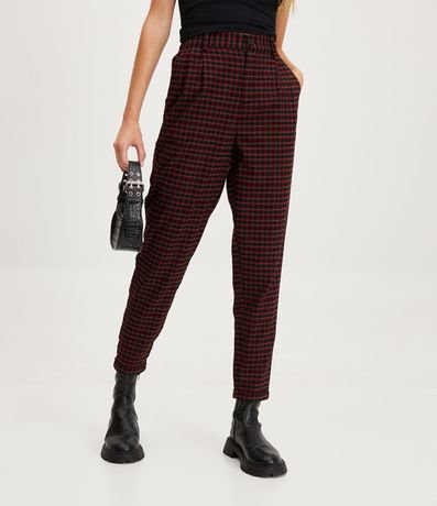 Pantalón Carrot Sastrería con Bolsillos y Estampa de Cuadros 2