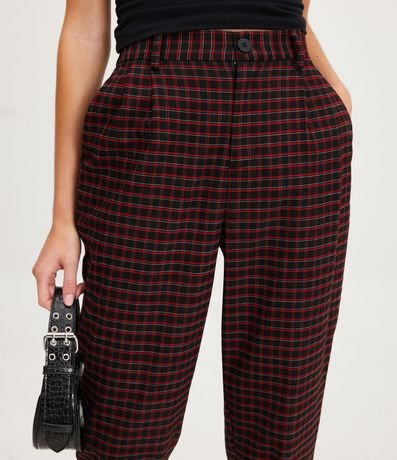 Pantalón Carrot Sastrería con Bolsillos y Estampa de Cuadros 4