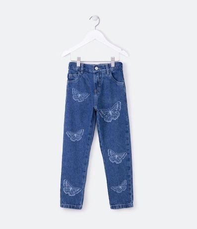 Pantalón Recto Infantil en Jeans Estampado de Mariposas - Talle 5 a 14 años 1