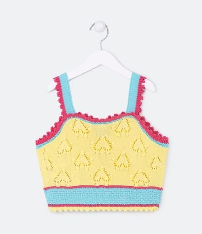 Blusa de Breteles Infantil en Ganchillo con Textura de Corazones - Talle 5 a 14 años 2