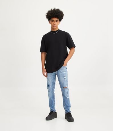 Pantalón Skinny Cropped Jeans con Deshilachados y Bajo Plegado 1