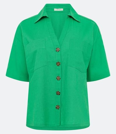 Camisa Manga Corta en Viscolino con Botones Geométricos 5