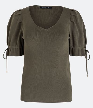 Blusa de Punto con Manga Abullonada con Lazo 1