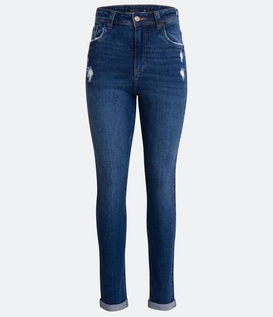Pantalón Mom Cintura Alta en Jeans con Desgastes y Barra Doble 5