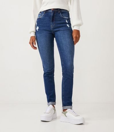 Pantalón Mom Cintura Alta en Jeans con Desgastes y Barra Doble 2