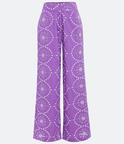 Pantalón Recto en Algodón con Barra Ancha y Bordados Geométricos 1