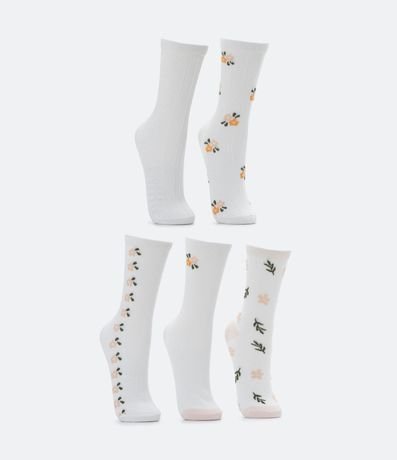 Kit  05 Medias Caña Larga en Algodón con Estampado de Flores 2