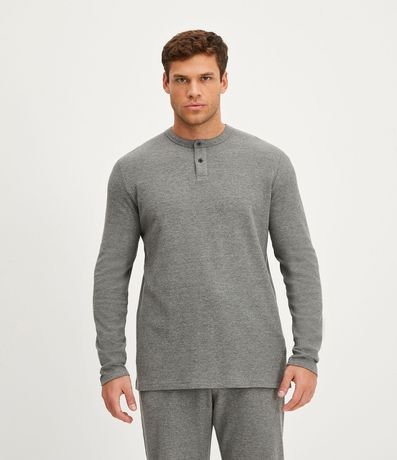 Remera de Pijama con Textura Waffle y Cuello Mao 1