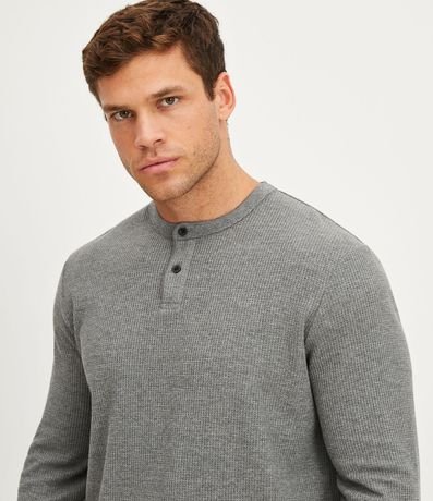 Remera de Pijama con Textura Waffle y Cuello Mao 3