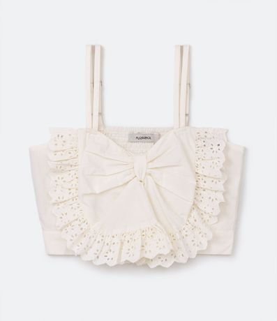 Blusa de Breteles Infantil en Laise con Lazo de Broderie y Latex en la Espalda - Talle 5 a 14 años 1