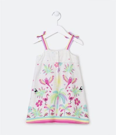 Vestido Infantil en Viscosa con Estampado Tropical y Lazo - Talle 1 a 5 años 2