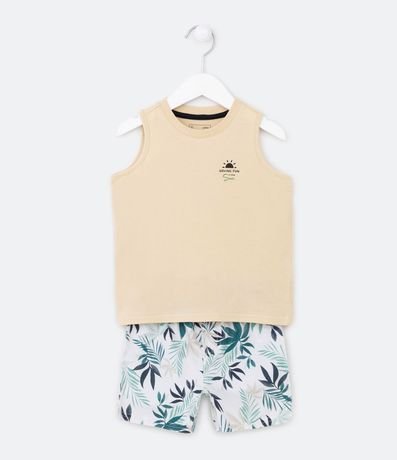 Conjunto Infantil Musculosa y Bermuda Estampa Follajes - Talle 1 a 4 años